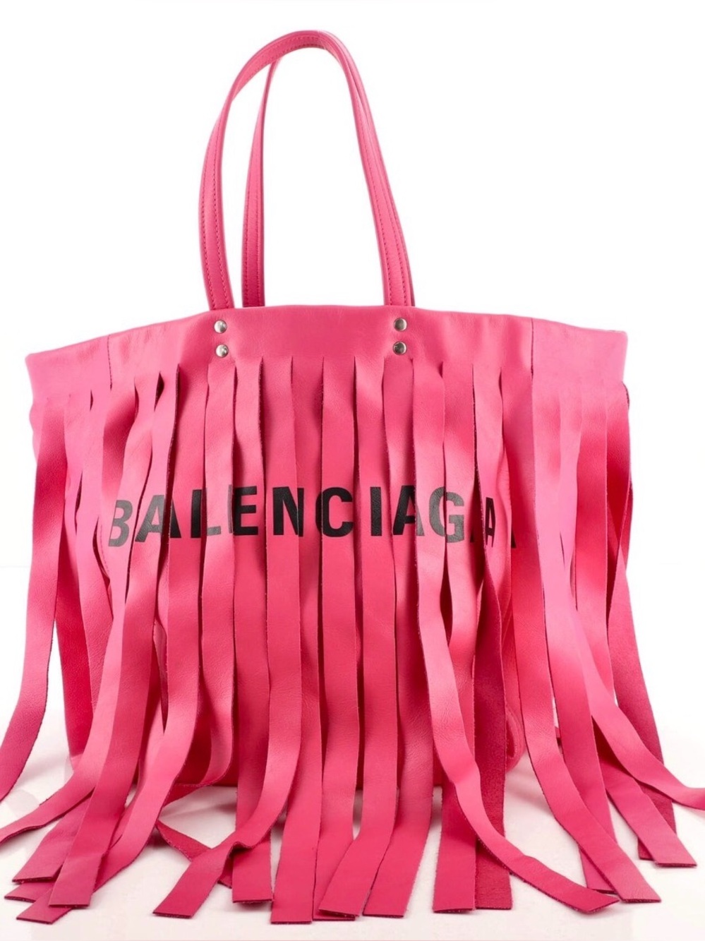 Authentic BALENCIAGA 288688 Bright Pink Fringe Laundry Bag